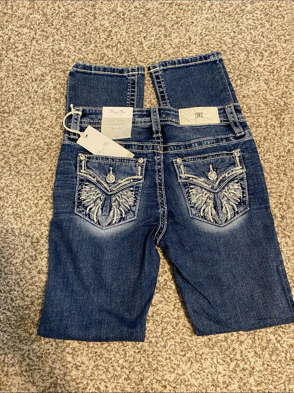 Miss Me Dark Blue Embroidered Straight Leg women’s Jeans